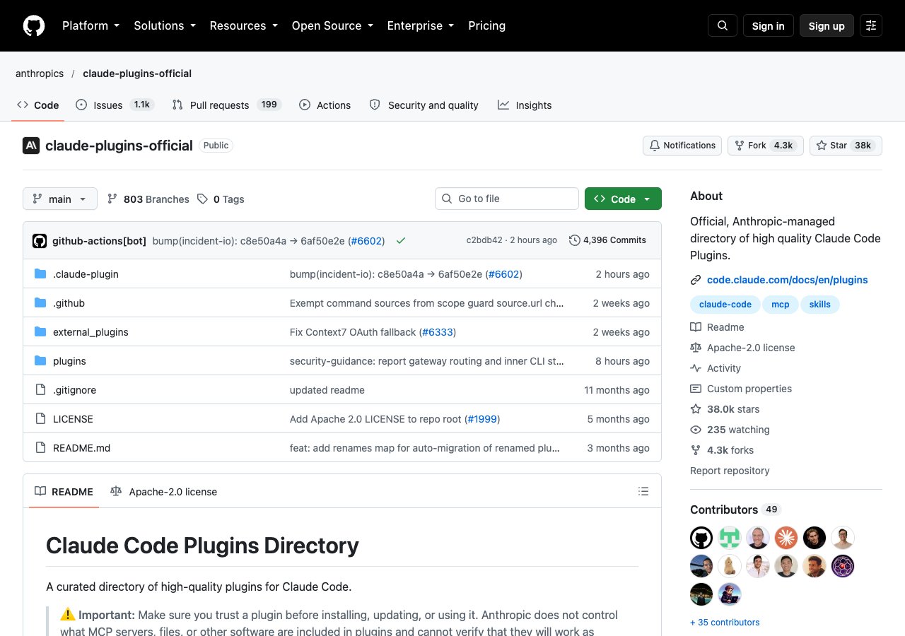 Anthropic claude-plugins-official GitHub repository, the official Claude Code plugin marketplace